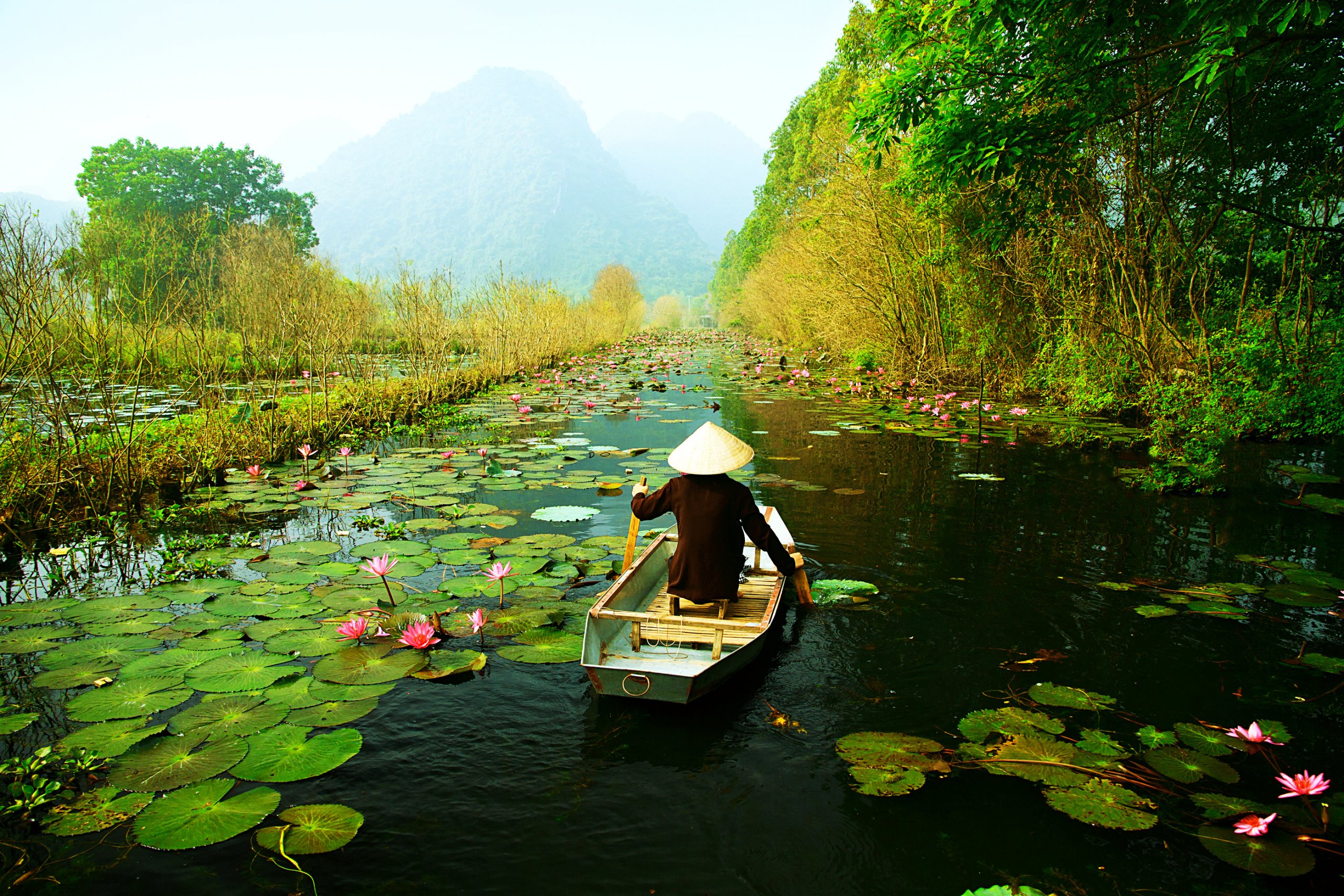 Yen stream on the way to Huong pagoda in autumn, Hanoi, Vietnam. Vietnam landscapes.  TEFL Graduate